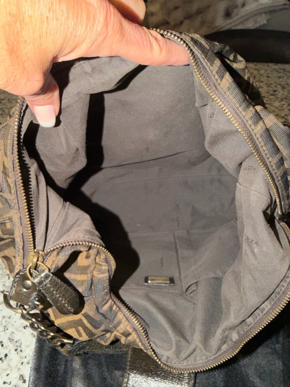 Vintage Fendi Brown FF Zucca Canvas Shoulder Bag with Leather Trim - Picture 5 of 8